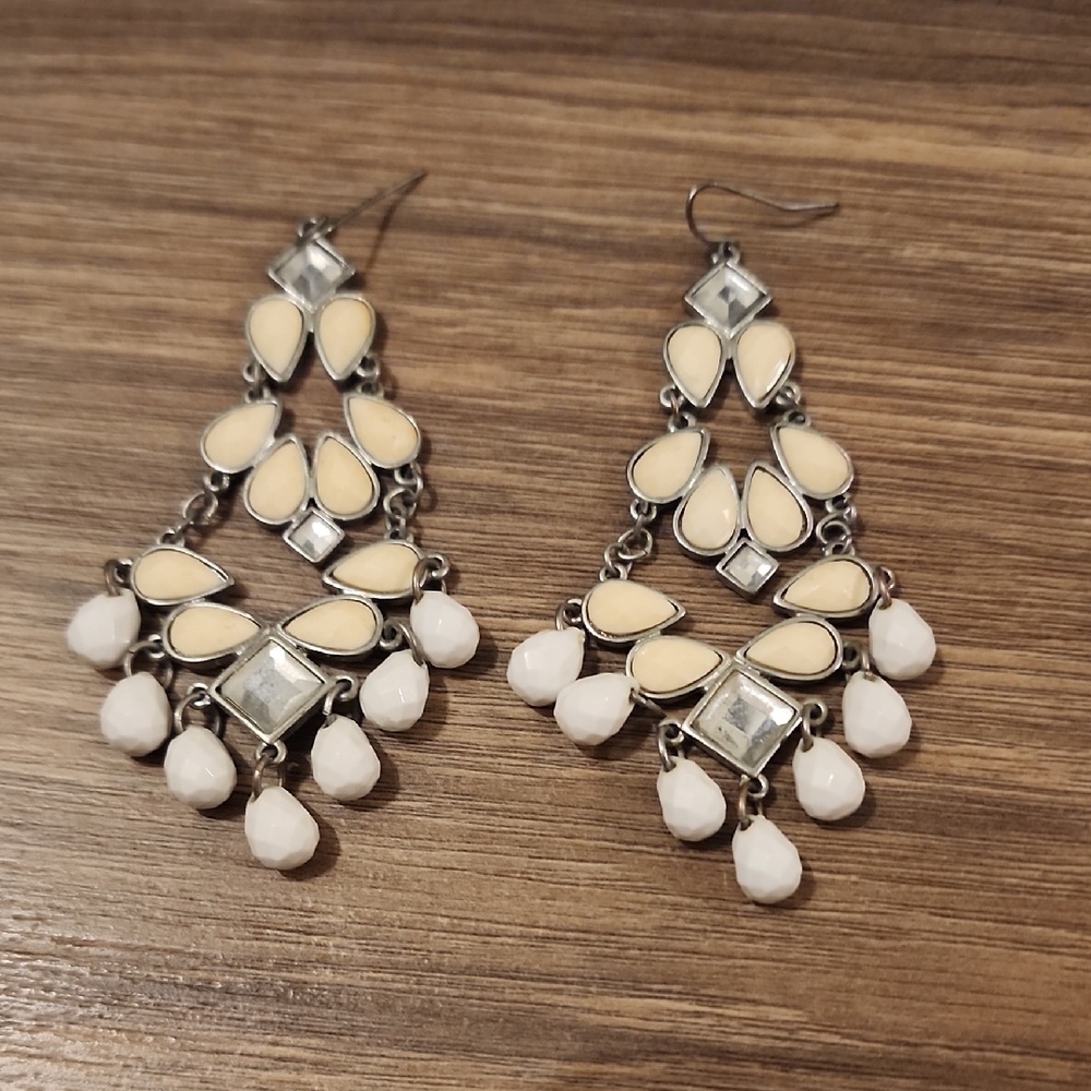 Elegant Cream and White Dangle Earrings